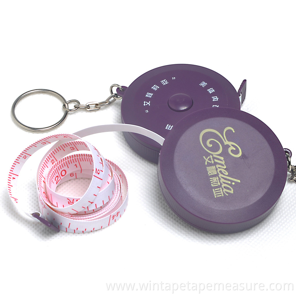 Wholesale Stainless Steel Mini Logo Advertised Keychain Measuring Key Chain Advertised Purple Tape Measure For Chest Measurement